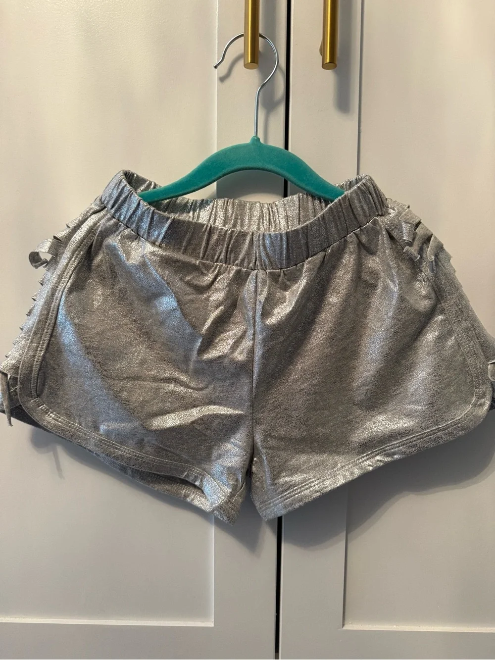Girls Lola + The Boys Metallic Silver Fringe Sleeve Sweatshirt & Shorts